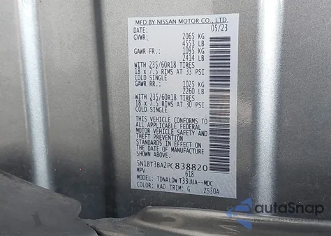 2023 Nissan Rogue Sv Fwd from USA, damaged, VIN 5N1BT3BA2PC838820